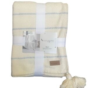 Koolaburra Cream & Blue Striped Hart Throw Blanket w/Tassles 50" by 70" NEW